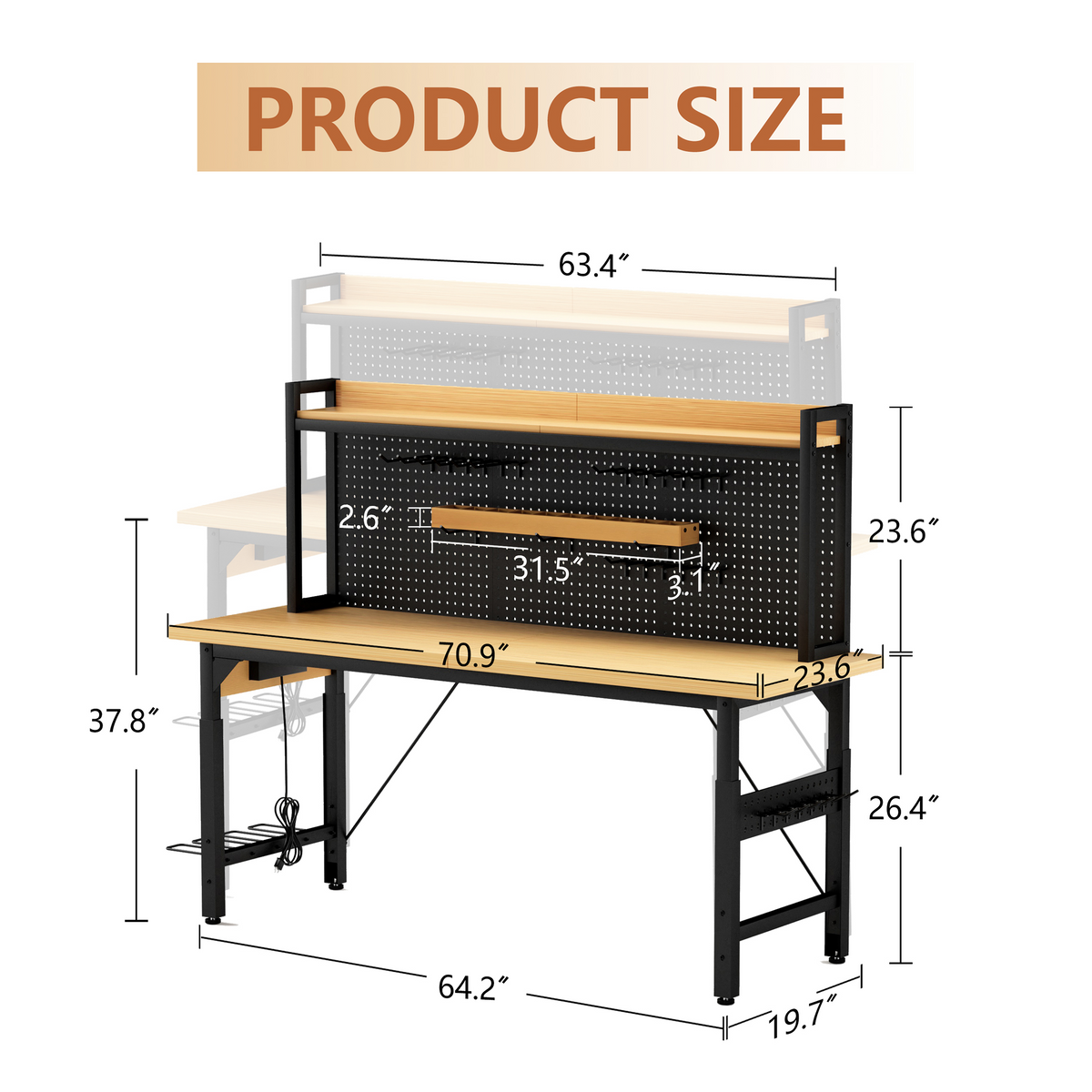 Heavy-Duty Adjustable Workbench with Pegboard & Wheels workshop project bench