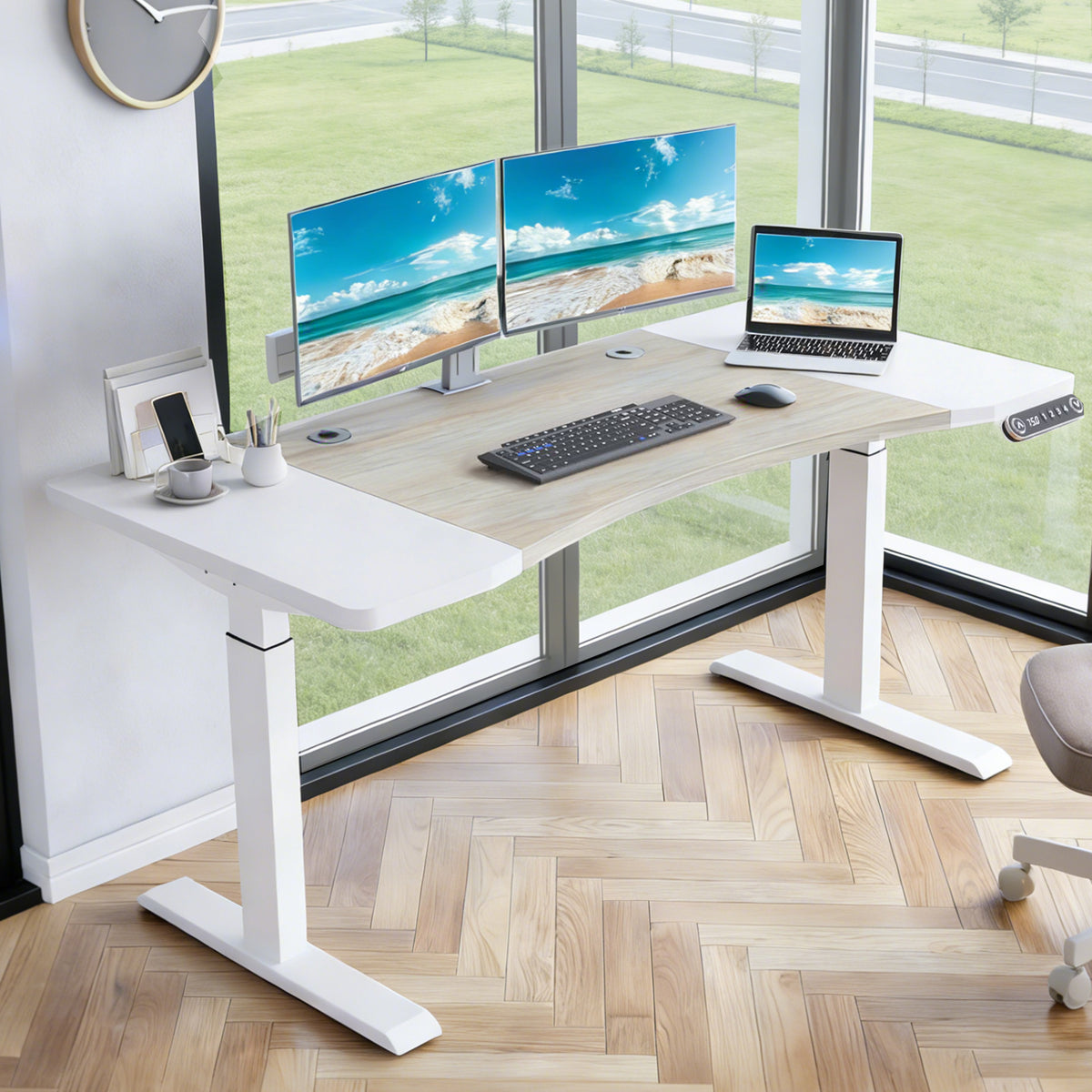 63" x 30" Electric Standing Desk with Splice Board workspace desk setup