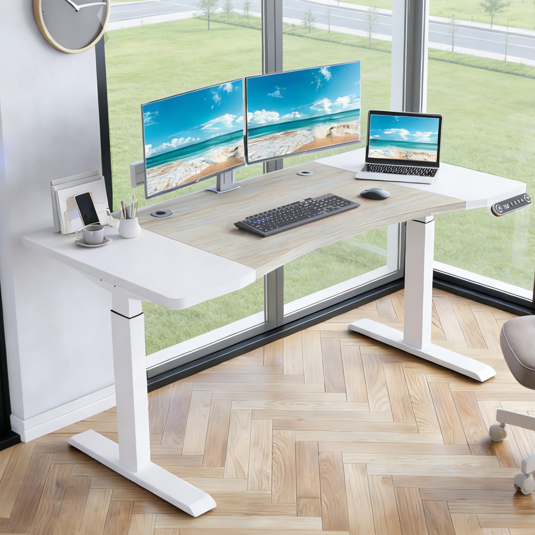 63" x 30" Electric Standing Desk with Splice Board workspace desk setup