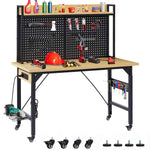 Heavy-Duty Adjustable Workbench with Pegboard & Wheels workshop project bench