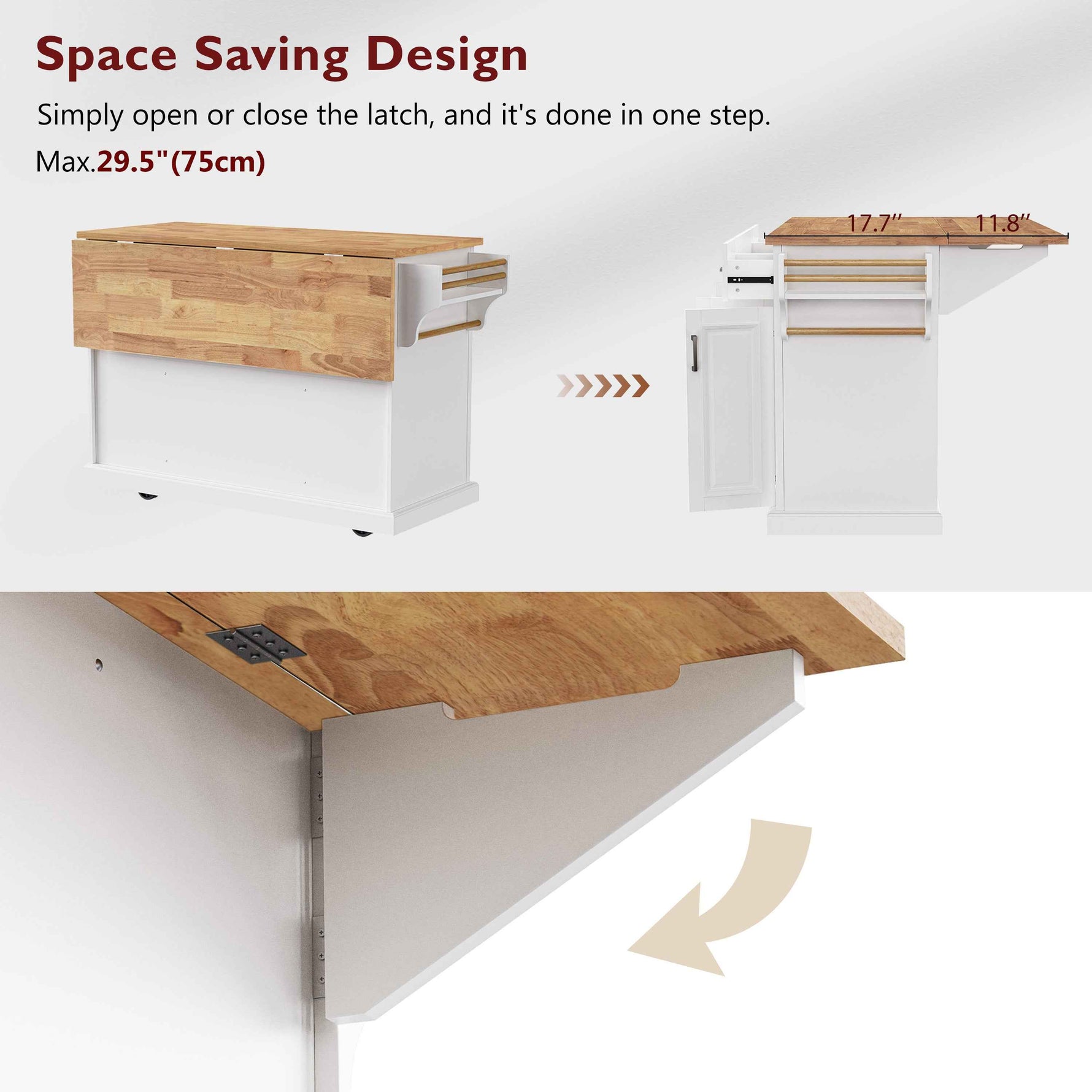 54 in. Rolling Kitchen Island with Drop Leaf & Storage product view 8