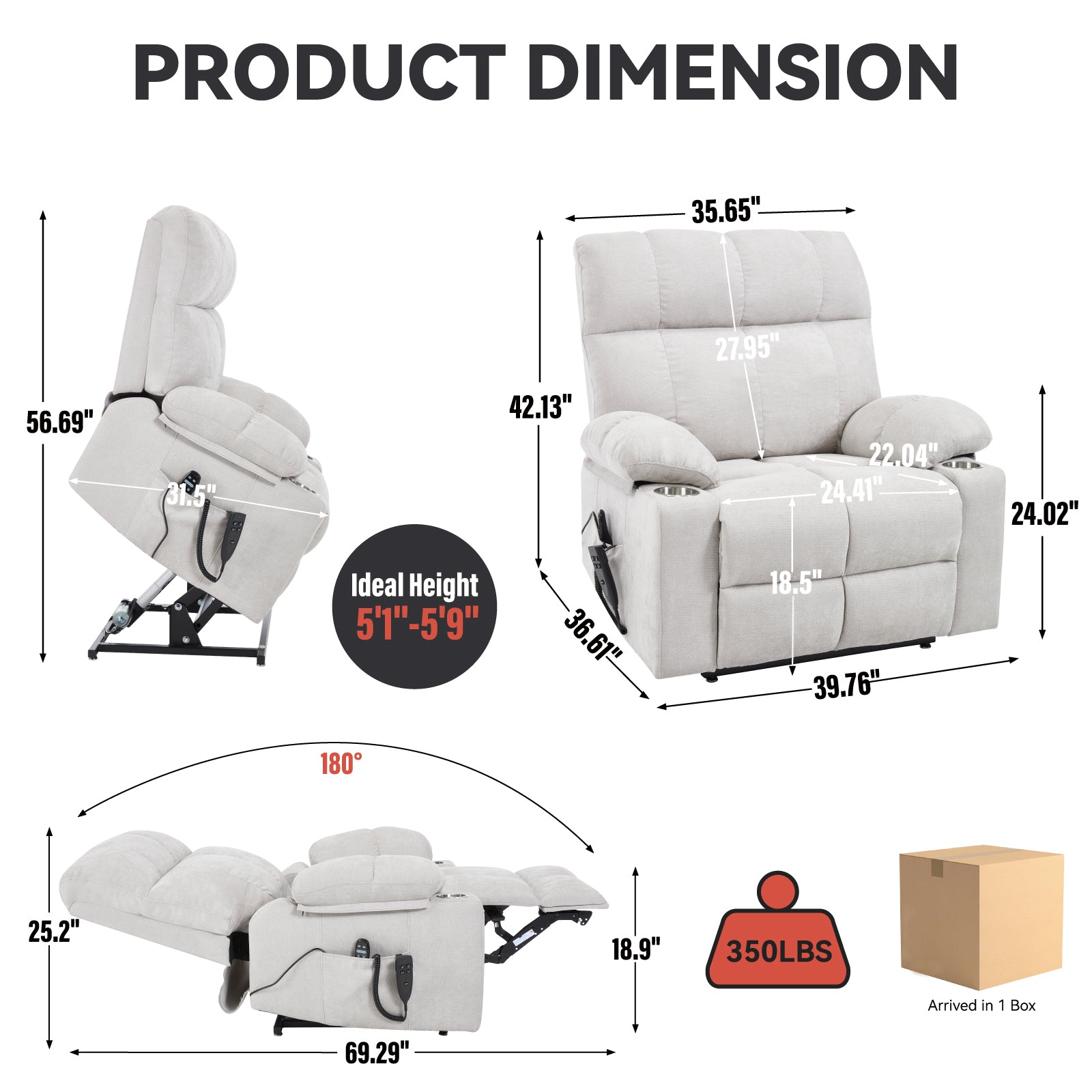 Chenille Dual-Motor Power Lift Recliner, 350 lb Capacity detail image 12