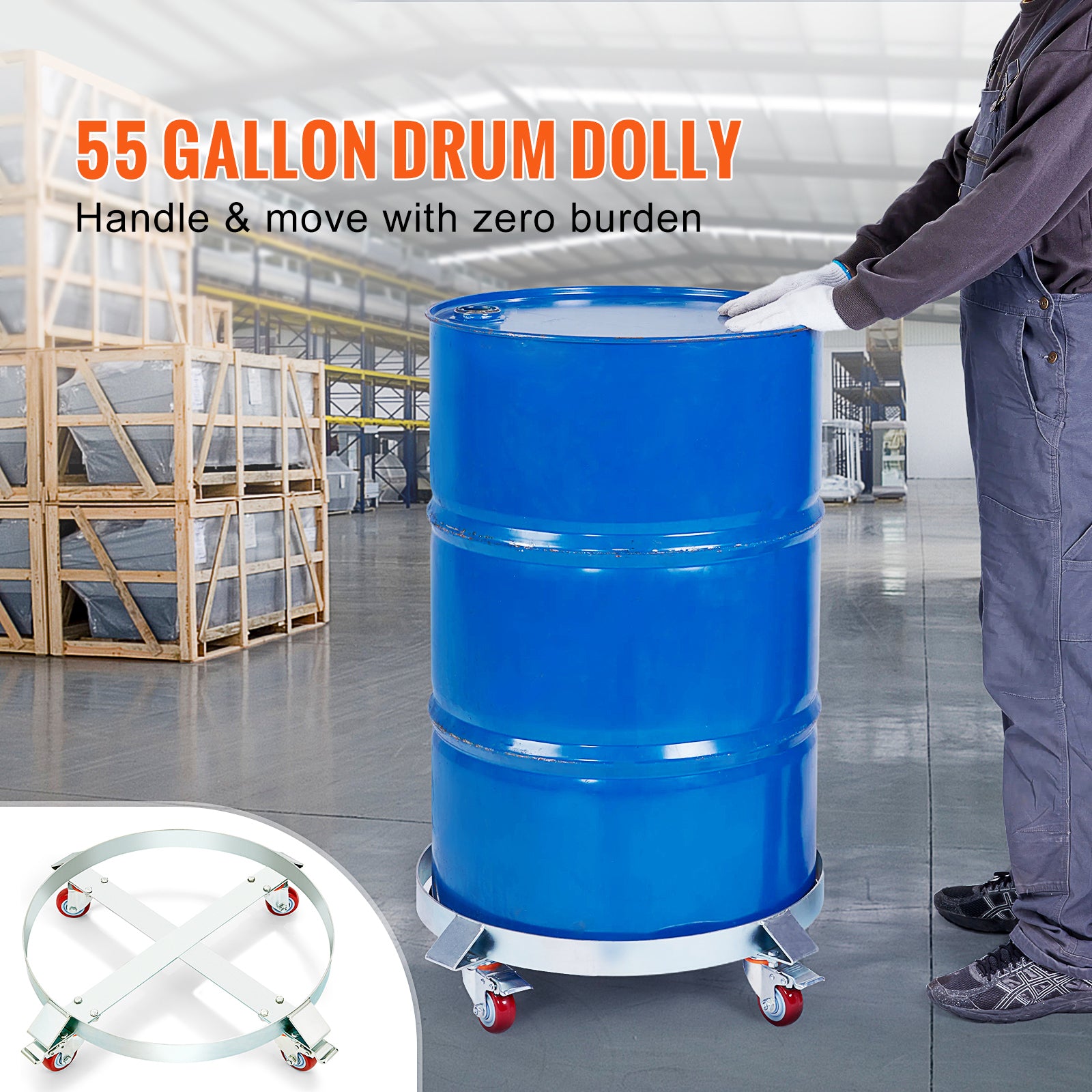 55 Gallon Heavy Duty Drum Dolly, 1000lb Load Capacity, Barrel Dolly Cart Drum Caddy for workshop, garage, storage, or utility use