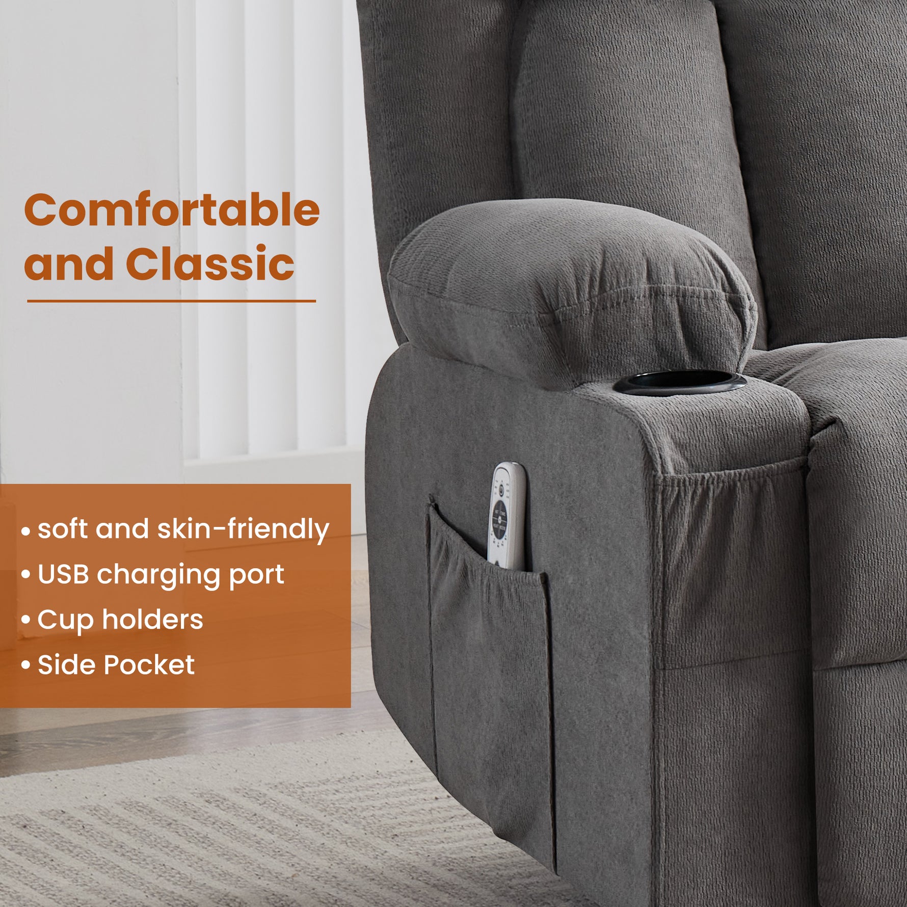 Swivel Rocker Recliner Chair with Vibration Massage, Heat, USB Port and Cup Holderrs detail image 34