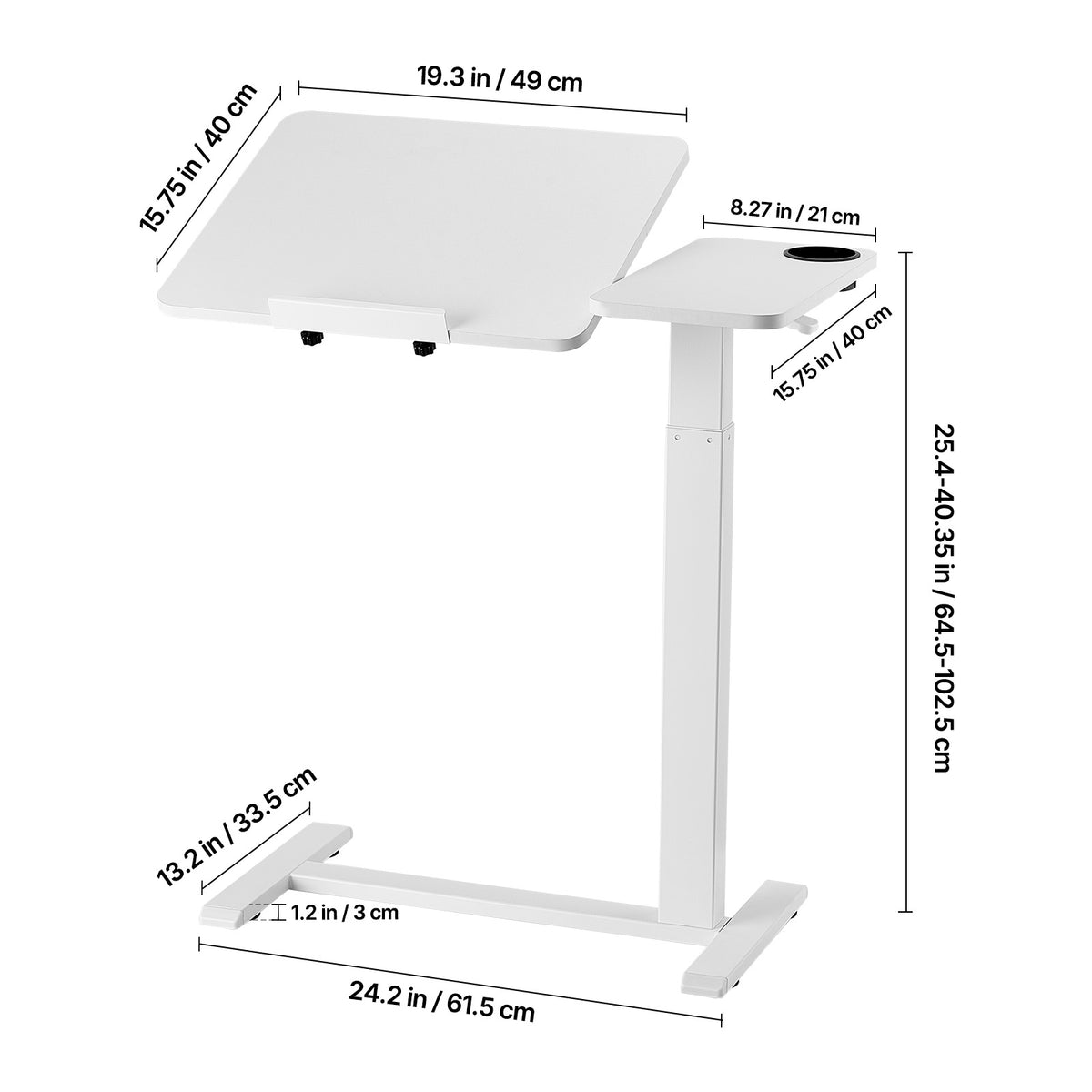 VEVOR Height Adjustable Rolling Overbed Laptop Desk mobile laptop workstation
