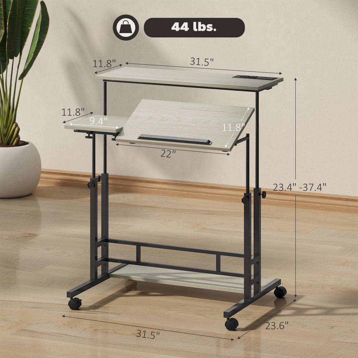 HOMCOM Height Adjustable Standing Desk with Power Outlets workspace desk setup