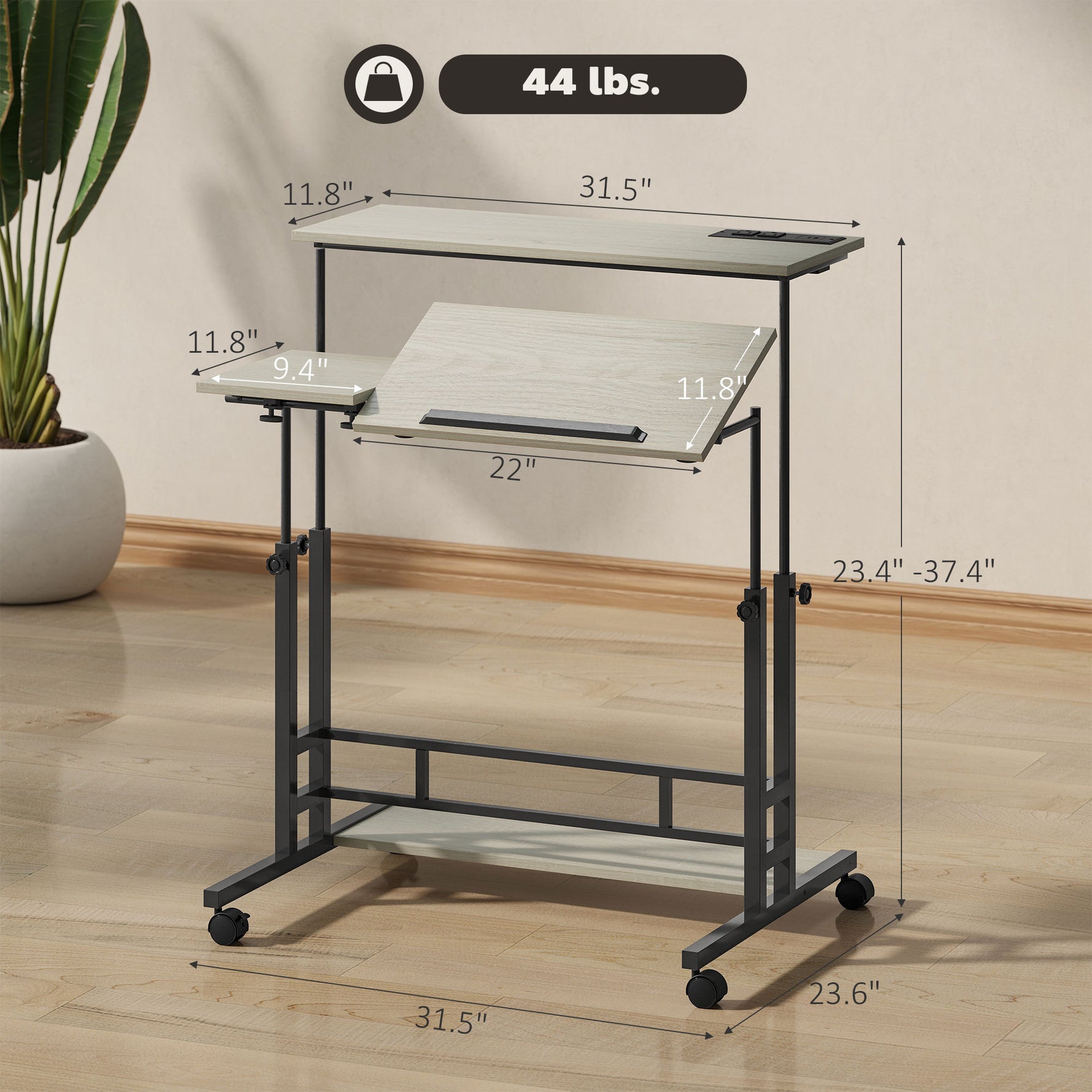 HOMCOM Height Adjustable Standing Desk with Power Outlets workspace desk setup