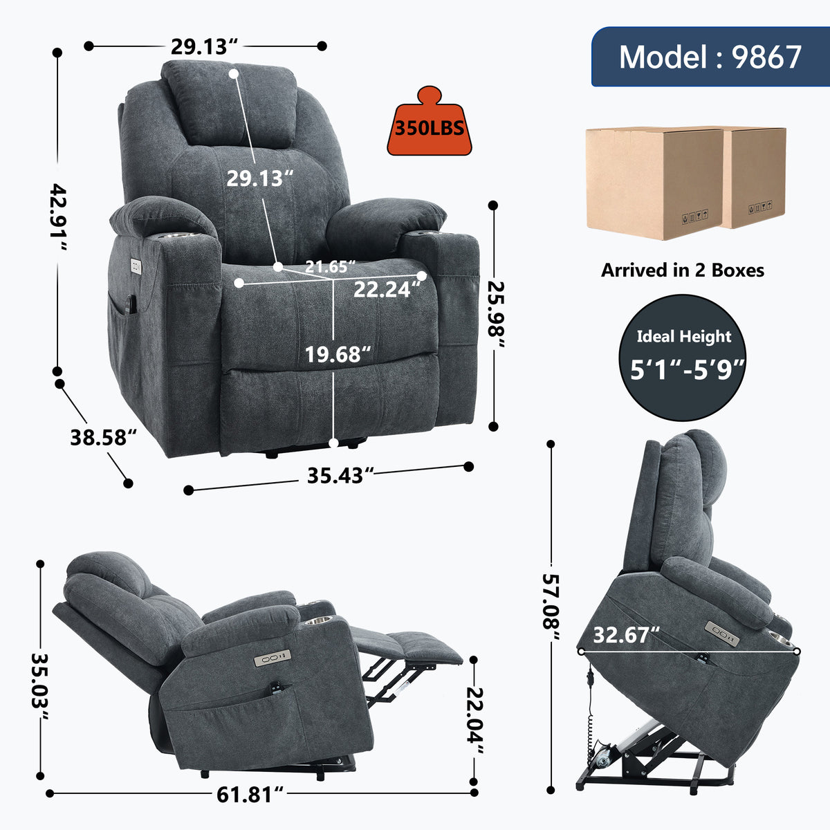 Dual-Motor Leather-Air Power Lift Recliner detail image 29