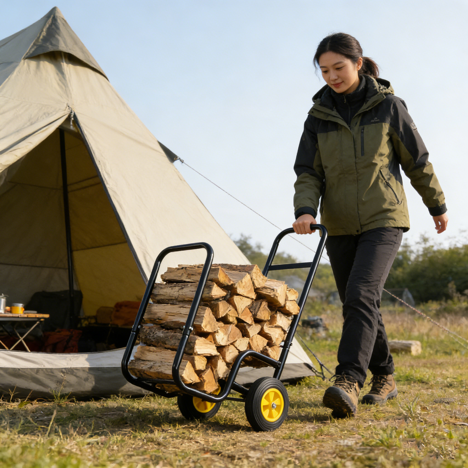 Rolling Steel Firewood Log Cart & Storage Rack for workshop, garage, storage, or utility use