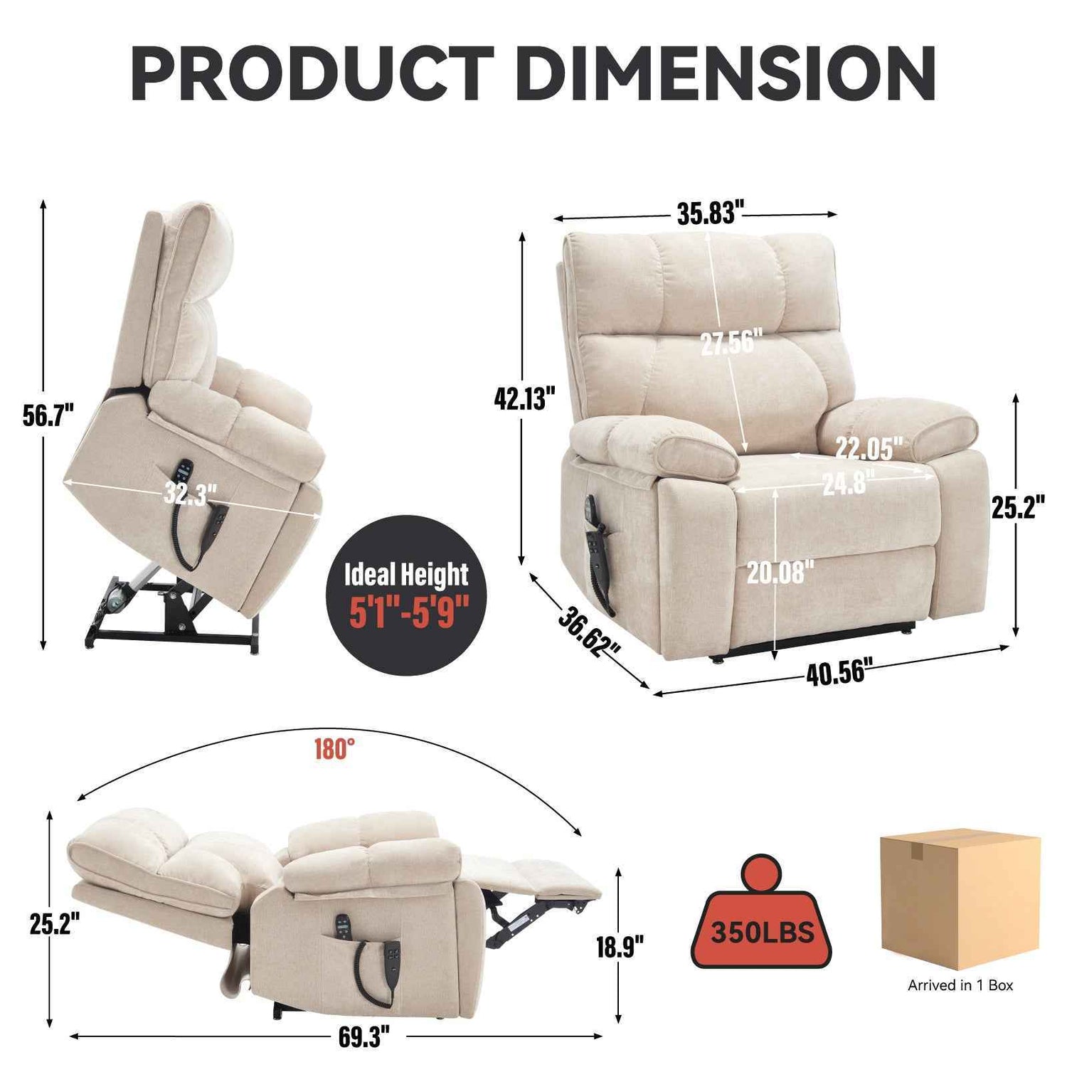 Dual-Motor Power Lift Recliner with Heat & Massage, 350 lb Capacity detail image 2